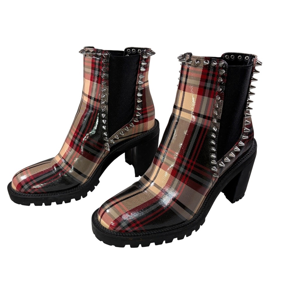 Jessica Simpson DEMMIE Plaid Studded Chelsea Booties Women 8M Spike Lug Sole